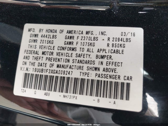 Aukcja sprzedaży 2016 Acura Tlx, vin: 19UUB1F3XGA009247, numer aukcji: 44863459