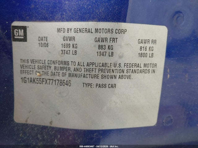 2007 CHEVROLET COBALT 1G1AK55FX77178646 Photo 8