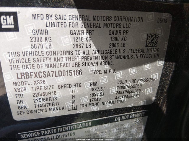 Продаж на аукціоні авто 2020 Buick Envision Fwd Essence, vin: LRBFXCSA7LD015166, номер лоту: 44863469
