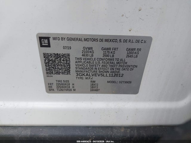 Aukcja sprzedaży 2020 Gmc Terrain Awd Slt, vin: 3GKALVEV5LL112012, numer aukcji: 44863470