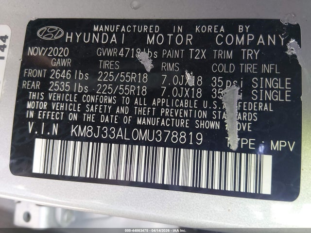 Aukcja sprzedaży 2021 Hyundai Tucson Ultimate, vin: KM8J33AL0MU378819, numer aukcji: 44863475