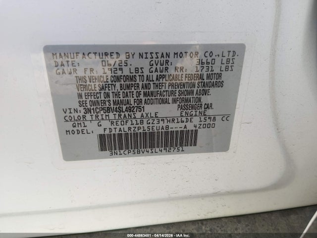 44863481 :رقم المزاد ، 3N1CP5BV4SL492751 vin ، 2025 Nissan Kicks Play S مزاد بيع