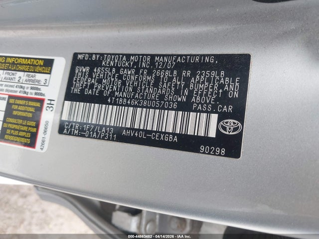 2008 TOYOTA CAMRY HYBRID 4T1BB46K38U057036 Photo 8