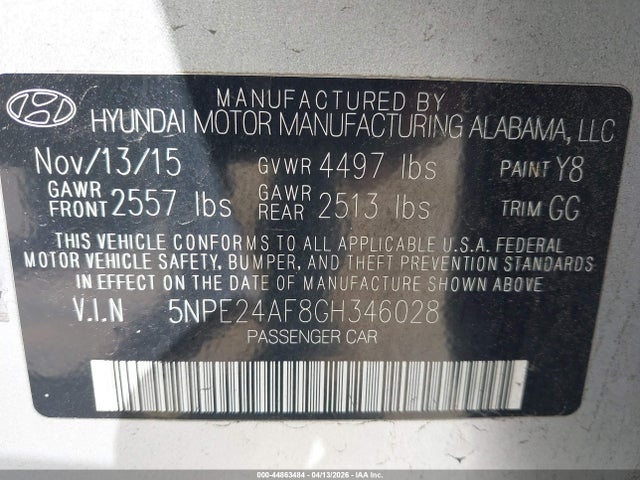 2016 HYUNDAI SONATA 5NPE24AF8GH346028 Photo 8