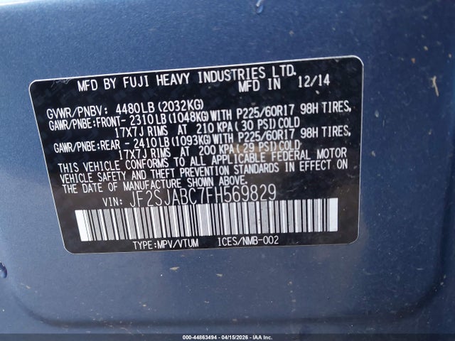 JF2SJABC7FH569829 Subaru Forester 2.5i