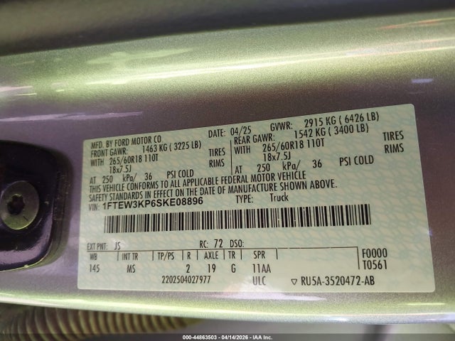 1FTEW3KP6SKE08896 Ford F-150 Xlt