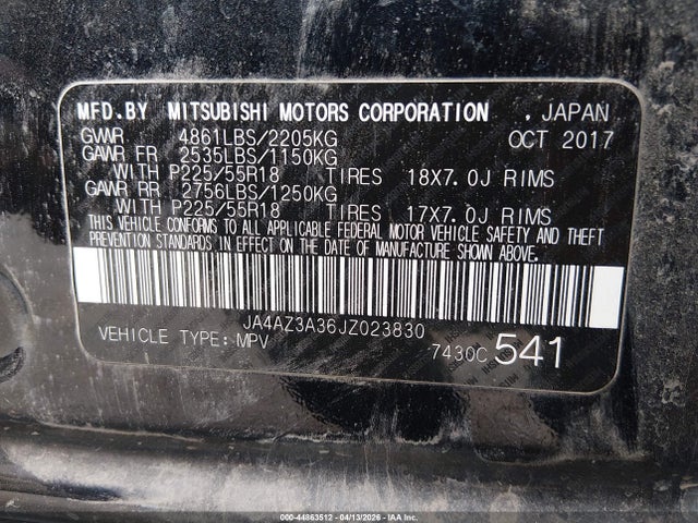 Продаж на аукціоні авто 2018 Mitsubishi Outlander Se, vin: JA4AZ3A36JZ023830, номер лоту: 44863512