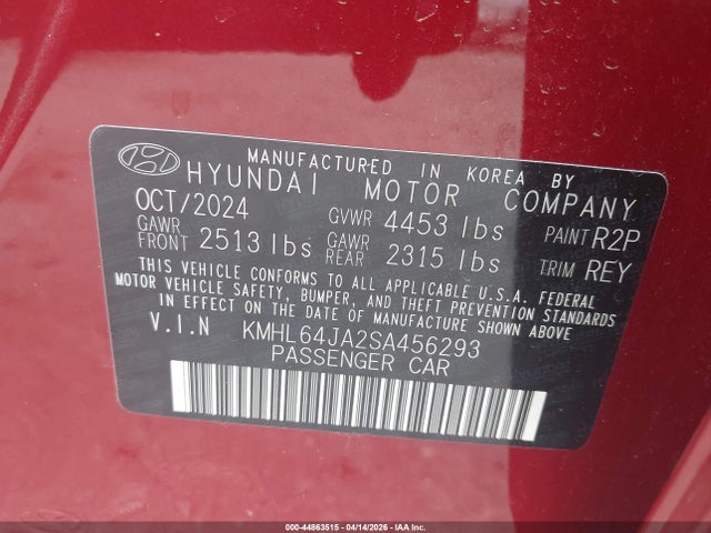 2025 Hyundai Sonata Sel მანქანა იყიდება აუქციონზე, vin: KMHL64JA2SA456293, აუქციონის ნომერი: 44863515