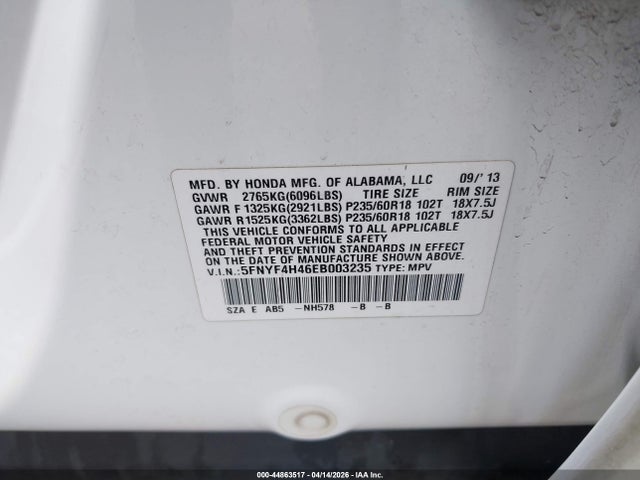 Honda Pilot Ex 2014 5FNYF4H46EB003235 Image 9