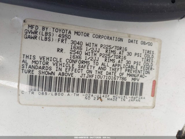 44863519 :رقم المزاد ، JTJHF10U710167786 vin ، 2001 Lexus Rx 300 مزاد بيع