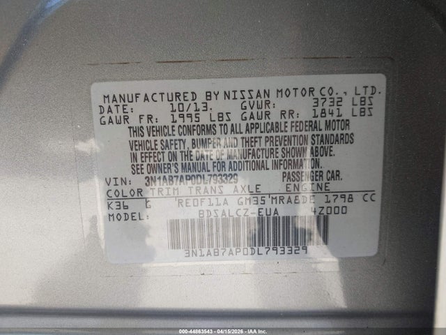 Продаж на аукціоні авто 2013 Nissan Sentra S, vin: 3N1AB7AP0DL793329, номер лоту: 44863543