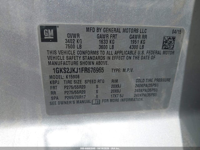 Aukcja sprzedaży 2015 Gmc Yukon Xl 1500 Denali, vin: 1GKS2JKJ1FR676965, numer aukcji: 44863549