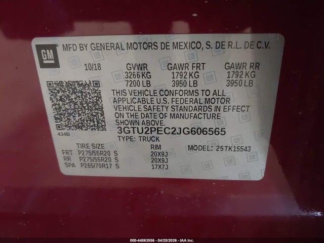 Aukcja sprzedaży 2018 Gmc Sierra 1500 Denali, vin: 3GTU2PEC2JG606565, numer aukcji: 44863556