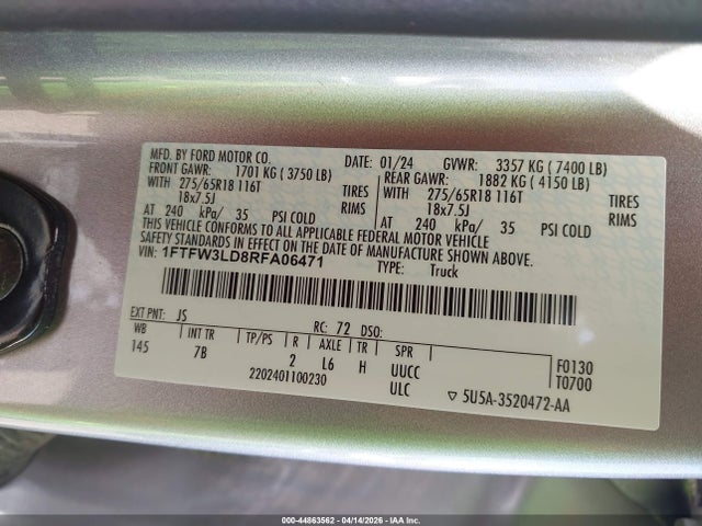 2024 FORD F-150 1FTFW3LD8RFA06471 Photo 8