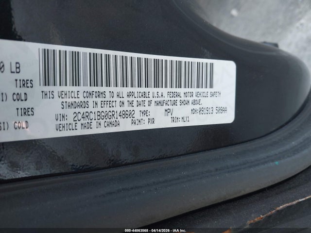 44863568 :رقم المزاد ، 2C4RC1BG0GR148602 vin ، 2016 Chrysler Town & Country Touring مزاد بيع