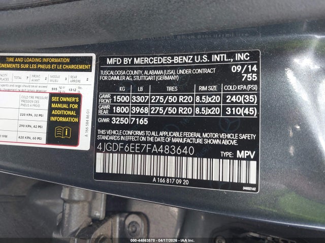 Aukcja sprzedaży 2015 Mercedes-benz Gl 450 4matic, vin: 4JGDF6EE7FA483640, numer aukcji: 44863570