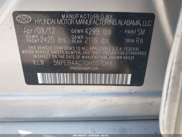 Продаж на аукціоні авто 2013 Hyundai Sonata Gls, vin: 5NPEB4AC7DH507048, номер лоту: 44863575