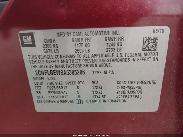 Продаж на аукціоні авто 2010 Chevrolet Equinox Ltz, vin: 2CNFLGEW8A6385206, номер лоту: 44863606