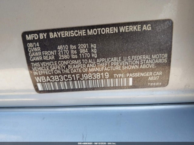 2015 Bmw 328i Xdrive მანქანა იყიდება აუქციონზე, vin: WBA3B3C51FJ983819, აუქციონის ნომერი: 44863621