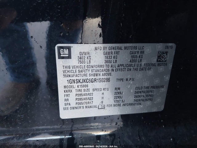 1GNSKJKC6GR150286 Chevrolet Suburban Ltz