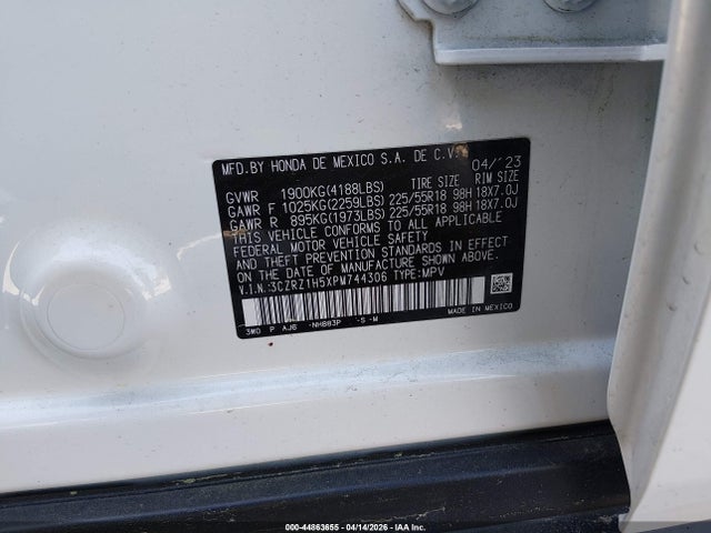 2023 Honda Hr-v 2wd Sport მანქანა იყიდება აუქციონზე, vin: 3CZRZ1H5XPM744306, აუქციონის ნომერი: 44863655