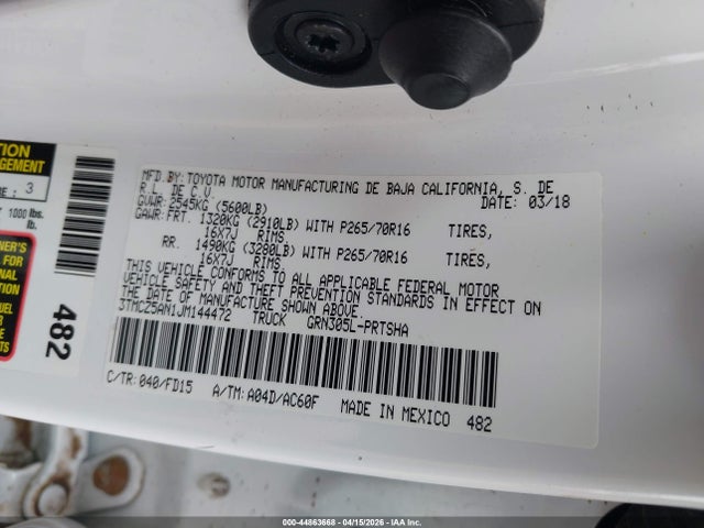 Продажа на аукционе авто 2018 Toyota Tacoma Trd Off Road, vin: 3TMCZ5AN1JM144472, номер лота: 44863668