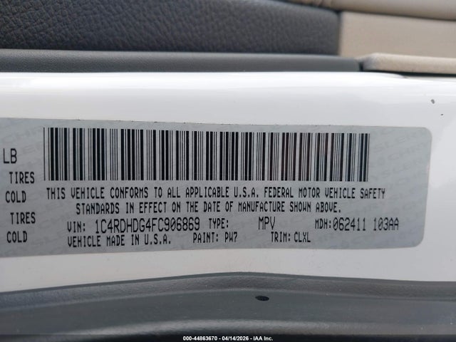 Продажа на аукционе авто 2015 Dodge Durango Limited, vin: 1C4RDHDG4FC906869, номер лота: 44863670