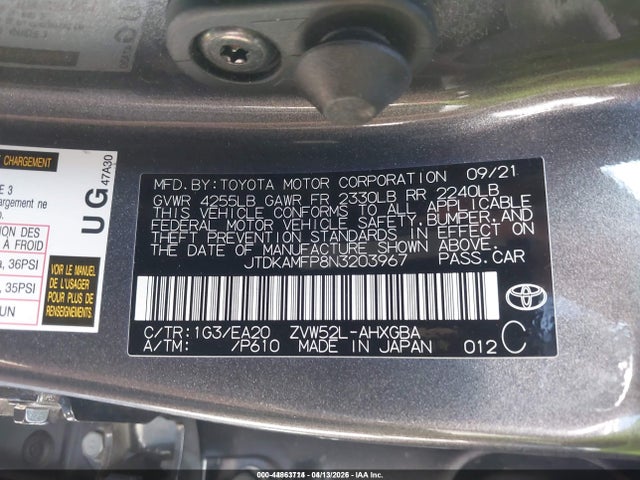 44863714 :رقم المزاد ، JTDKAMFP8N3203967 vin ، 2022 Toyota Prius Prime Limited مزاد بيع