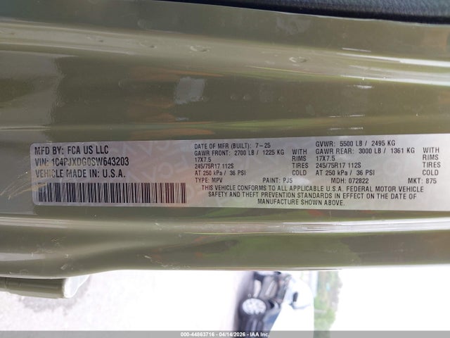 44863716 :رقم المزاد ، 1C4PJXDG0SW643203 vin ، 2025 Jeep Wrangler 4-door Summit 4x4 مزاد بيع