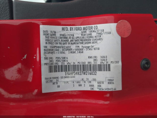 Aukcja sprzedaży 2007 Ford Focus S/se/ses, vin: 1FAHP34N27W216032, numer aukcji: 44863765
