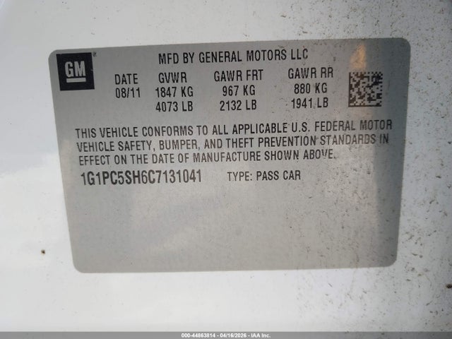 Aukcja sprzedaży 2012 Chevrolet Cruze Ls, vin: 1G1PC5SH6C7131041, numer aukcji: 44863814