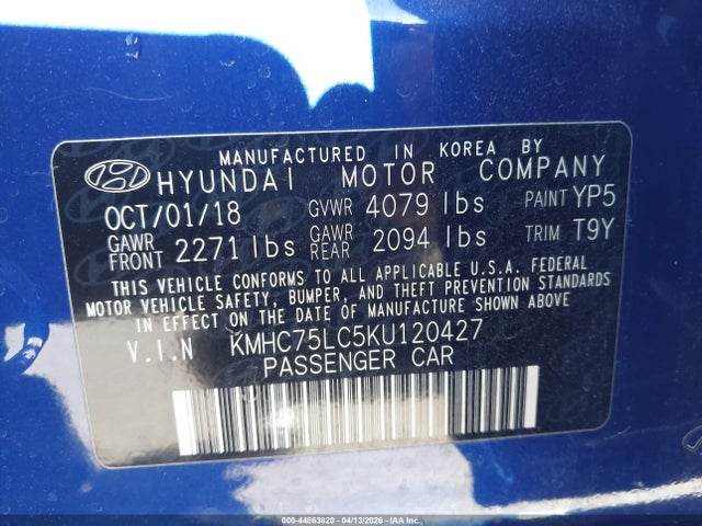 KMHC75LC5KU120427 Hyundai Ioniq Hybrid Sel