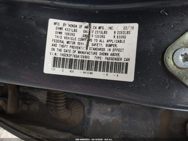 Продаж на аукціоні авто 2016 Honda Accord Ex, vin: 1HGCR2F76GA128865, номер лоту: 44863823