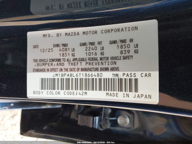 Продаж на аукціоні авто 2026 Mazda Mazda3 2.5 S Select Sport, vin: JM1BPABL6T1866480, номер лоту: 44863844