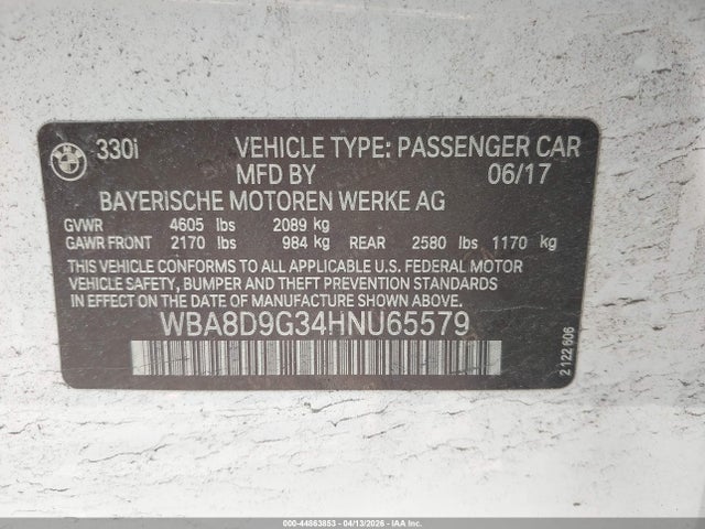 Продаж на аукціоні авто 2017 Bmw 330i Xdrive, vin: WBA8D9G34HNU65579, номер лоту: 44863853
