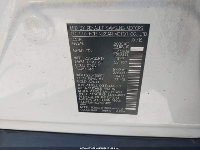 KNMAT2MT6GP613432 Nissan ROGUE S