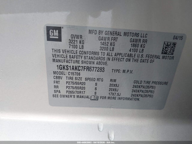 GMC YUKON SLE 2015 1GKS1AKC7FR677283 Image 9
