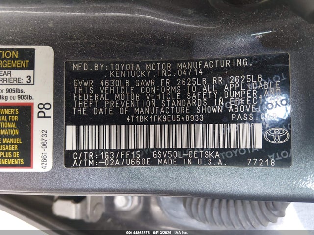 Toyota Camry Se V6 2014 4T1BK1FK9EU548933 Image 9
