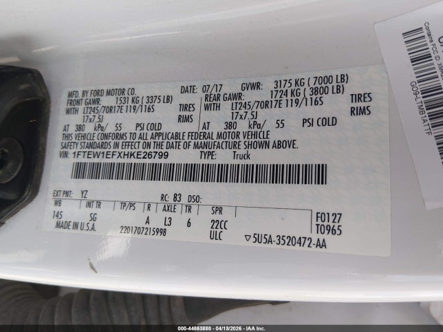 Ford F-150 Xl 2017 1FTEW1EFXHKE26799 Image 9