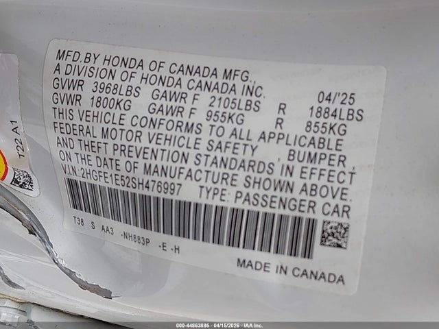 Продаж на аукціоні авто 2025 Honda Civic Si Base W/high Performance Summer Tires/, vin: 2HGFE1E52SH476997, номер лоту: 44863886