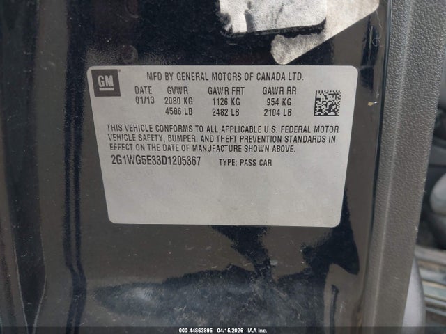 Aukcja sprzedaży 2013 Chevrolet Impala Lt, vin: 2G1WG5E33D1205367, numer aukcji: 44863895