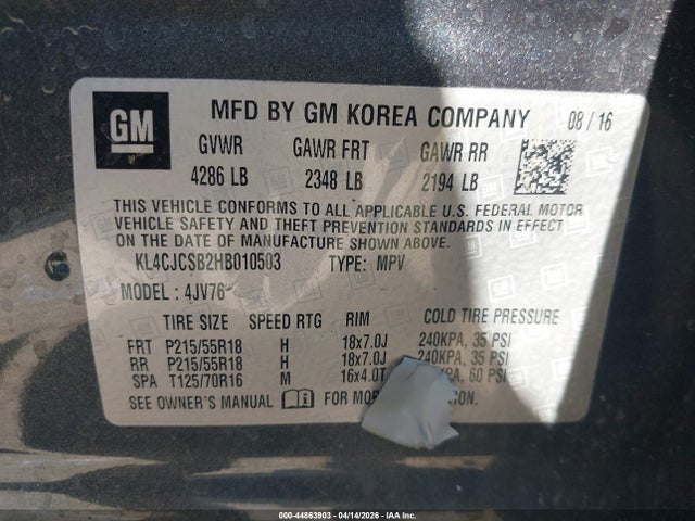 Aukcja sprzedaży 2017 Buick Encore Essence, vin: KL4CJCSB2HB010503, numer aukcji: 44863903