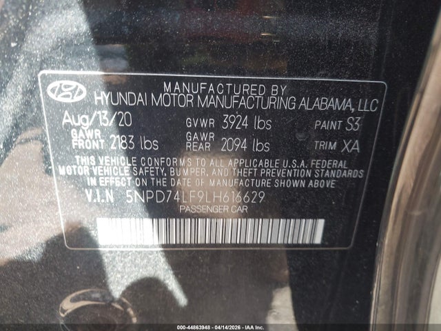 Продаж на аукціоні авто 2020 Hyundai Elantra Se, vin: 5NPD74LF9LH616629, номер лоту: 44863948