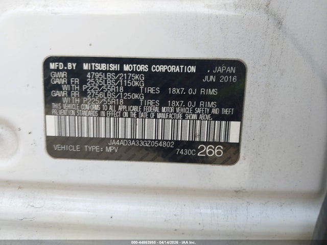 Aukcja sprzedaży 2016 Mitsubishi Outlander Sel, vin: JA4AD3A33GZ054802, numer aukcji: 44863955
