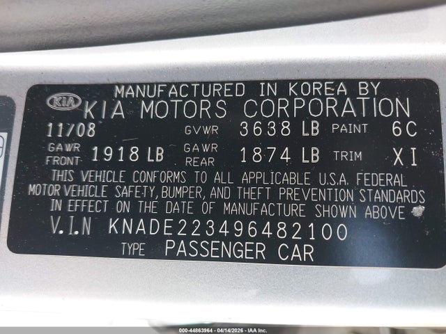 Продаж на аукціоні авто 2009 Kia Rio Sx, vin: KNADE223496482100, номер лоту: 44863964