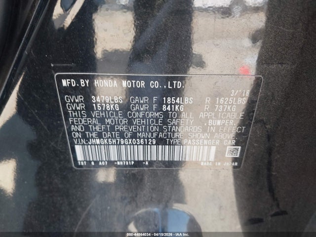 JHMGK5H79GX036129 Honda FIT EX