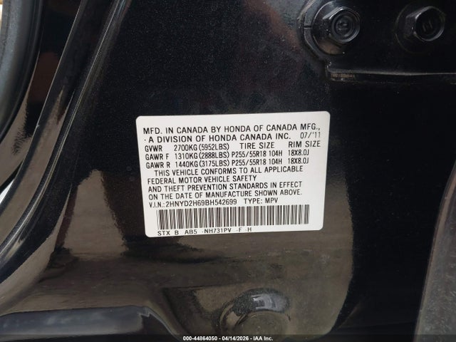 Aukcja sprzedaży 2011 Acura Mdx Technology Package, vin: 2HNYD2H69BH542699, numer aukcji: 44864050