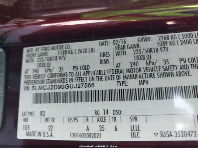 5LMCJ2D90GUJ27566 Lincoln MKC SELECT