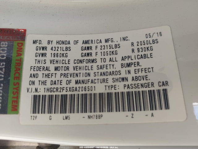 1HGCR2F5XGA206501 Honda Accord Sport