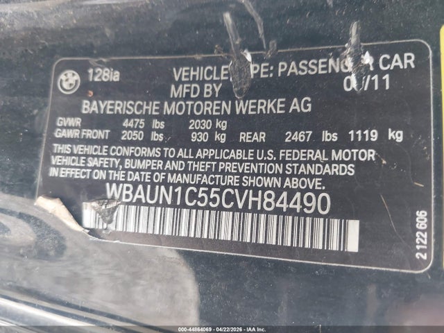 Продажа на аукционе авто 2012 Bmw 128i, vin: WBAUN1C55CVH84490, номер лота: 44864069